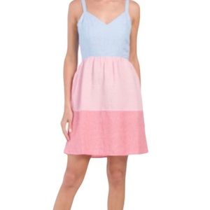 Cynthia Rowley 100% Linen Pink, Blue and Coral Color Block Sundress Size 8